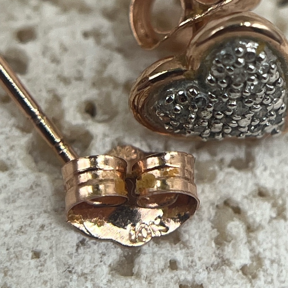 10k Rose Gold Pave Diamond Earrings - Picture 3 of 7